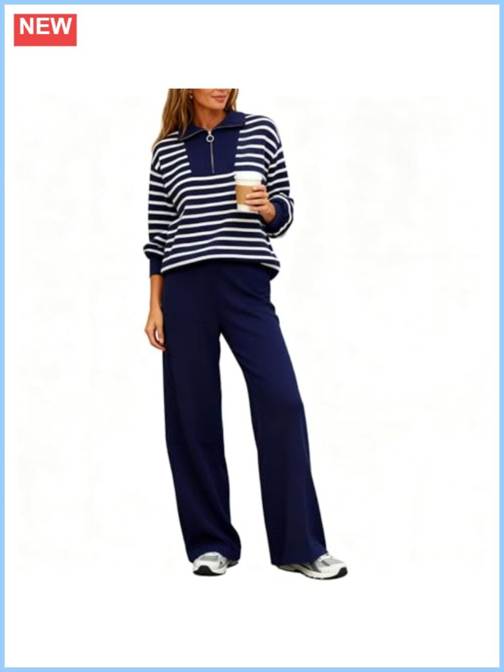 Women's 2 Piece Lounge Set Long Sleeve Top Wide Leg Pants Travel Outfit